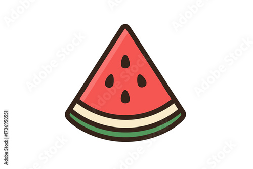 Watermelon slice vector icon. Fresh fruit wedge cartoon illustration. Simple flat design graphic symbol for summer food, healthy snack or juicy sweet dessert concept.