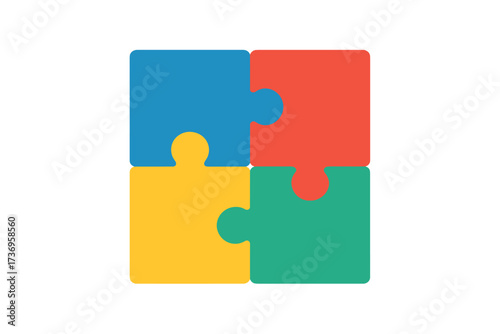 Colorful four-piece puzzle icon vector, trendy flat design for concepts of teamwork, strategy, business solutions, problem solving, games, toys, cooperation, and startup success