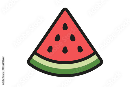 Watermelon slice icon vector illustration. Cartoon summer fruit symbol. Simple flat design graphic for fresh food, juice logo, healthy eating, or picnic menu element.