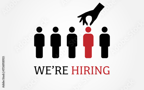 Hiring concept image with hand picking a person, We are hiring, job and company vacancy offer image