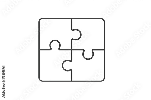 Puzzle thin line icon vector. Four jigsaw pieces. Metaphor for business solution, strategy, teamwork, partnership, integration, connection, cooperation, problem solving.