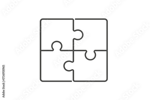 Puzzle line icon. Four pieces connection concept for business strategy, solution, teamwork and collaboration. Jigsaw simple logo for startup, game, toy. Partnership symbol.