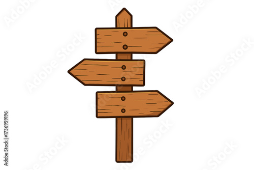 Wooden direction signpost vector. Concept of choice, making a decision, finding a path, and guidance. Crossroads with multiple arrows. Blank rustic signboard for navigation.