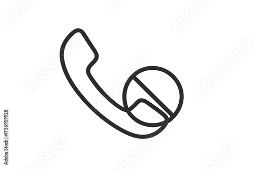 Block or reject call thin line icon. No phone calls symbol. Vector of a handset with a crossed circle. Spam blocking, blacklist, do not disturb. Decline incoming call.