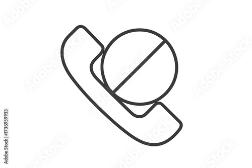 No call icon vector. Blocked call symbol. Reject call, incoming call block. Phone blacklist concept. Communication ban. Do not disturb. Stop spam calls outline graphic.