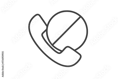 Block or reject call thin line icon. No phone symbol. Spam call blocking concept. Do not disturb sign. Unavailable contact. End call or hang up, simple vector pictogram.