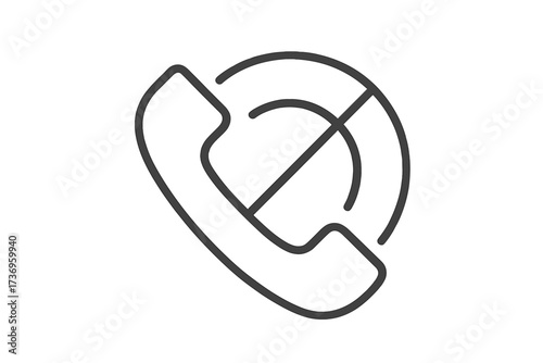 Block or reject call thin line icon. No call, spam, or missed call concept. Phone handset with crossed out circle symbol. Declined and unanswered call vector illustration.