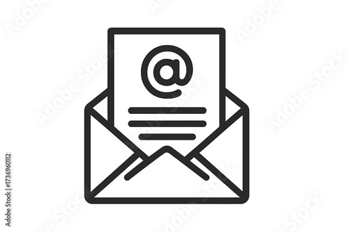 Email newsletter vector icon. Open envelope with a letter, representing digital marketing and online communication. Mail, message, contact, and subscription concept. Simple line art.