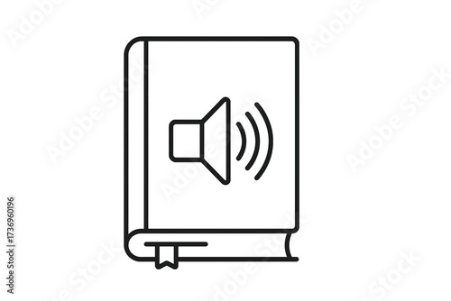 Audiobook line icon. Vector book with speaker symbol. Concept for e-book, podcast, audio guide, digital library, education, learning. Listen to book sign. App icon design.