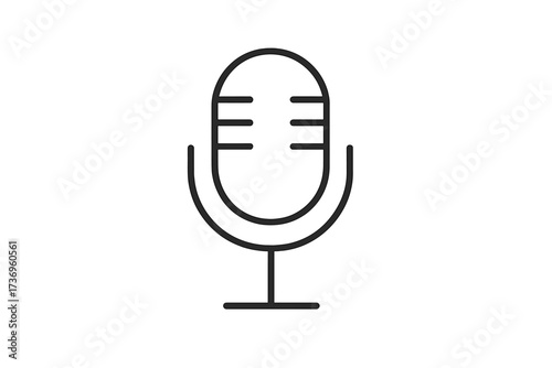 Microphone icon vector. Thin line art for music, studio recording, conversation, radio, television shows, and online podcasts. Audio broadcasting and interview voice symbol.