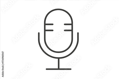 Vector thin line microphone icon for music, studio recording, and conversation concepts. Mic symbol for radio, tv show, online podcast, audio broadcast, and communication.