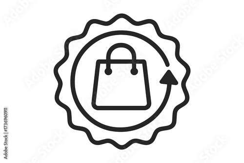 One stop shop icon. All in one solution for retail and online store. Vector graphic element for marketing and sales. Shopping bag label, badge, stamp. E-commerce symbol.