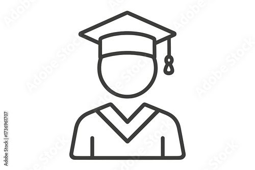 Student with academic cap line icon. Graduate avatar symbol. Education, learning, knowledge concept. University, college degree. Mortarboard, graduation ceremony vector illustration.