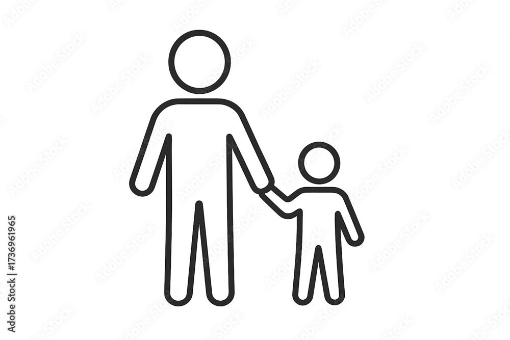 Fototapeta premium Adult and child holding hands line icon. Father and son. Parenting, family, adoption, care, support, help concept. Humanitarian aid, charity, social issues, protection vector.