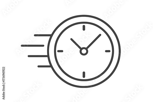 Fast clock icon for time management, deadline, and speed concepts. Vector line art illustration for express delivery, quick service, and countdown timer. Minimalist outline symbol.