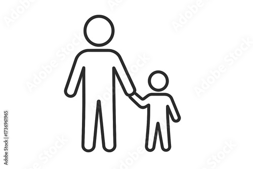 Adult and child holding hands line icon. Father and son. Parenting, family, adoption, care, support, help concept. Humanitarian aid, charity, social issues, protection vector.