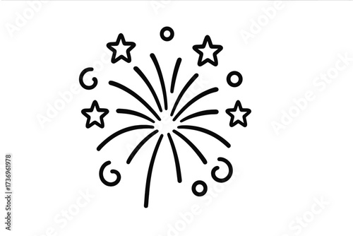 Firework explosion line icon vector. Simple doodle sketch for celebration, holiday, party. Firecracker burst for New Year, Diwali, 4th of July. Festive pyrotechnic graphic.
