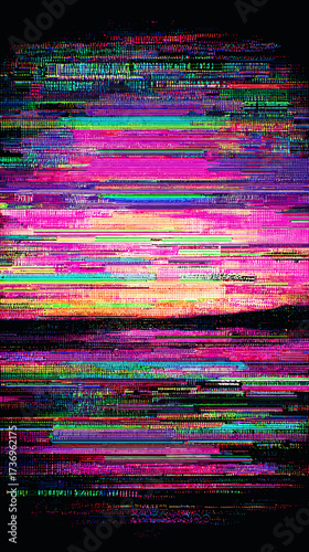 Abstract glitch art background with colorful stripes and patterns  