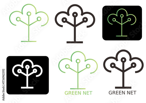 Vibrant logo design integrating natural elements with digital connectivity, representing sustainable technological growth, interconnected systems, and value-driven ecological networks