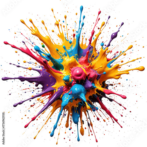 Burst of vibrant, colorful paint splashes against black background