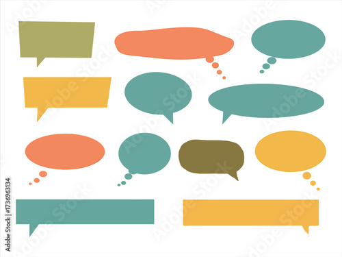 Collection of colorful speech bubbles and text boxes for communication design