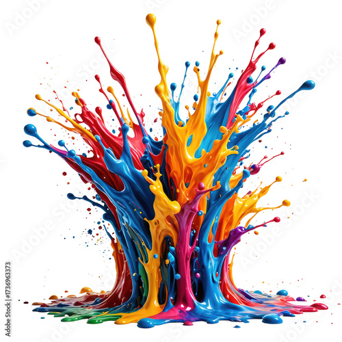 Vivid eruption of rainbow-colored paint. Splashes and liquid formations on black