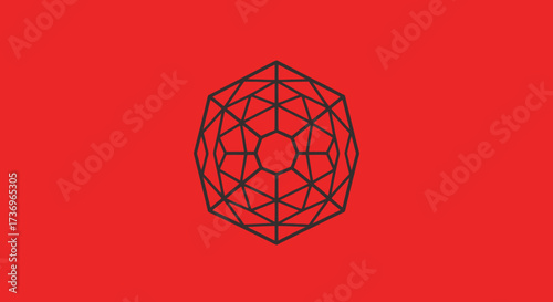 Intricate geometric wireframe sphere with complex interconnected lines.