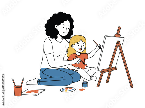 Nurturing creativity as a mother teaches her young daughter to paint