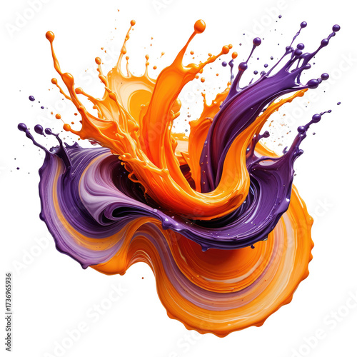 Swirling orange and purple paint splash, dynamic and vibrant