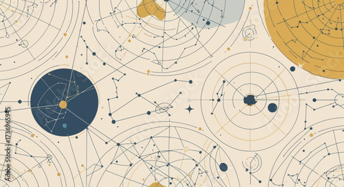 Celestial Chart Constellations Cosmic Starry Night Sky.