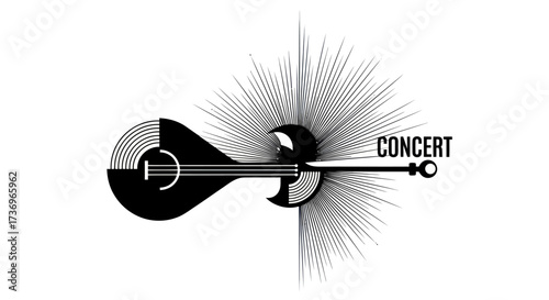 Abstract Musical Instrument Design with Vinyl Record and Concert Theme.