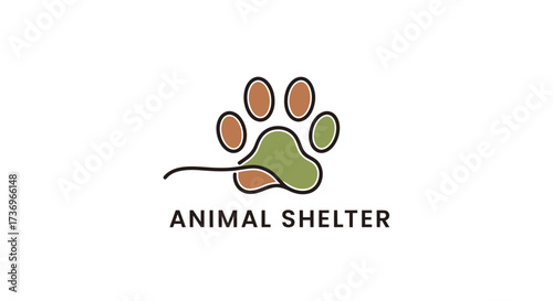 Creative animal shelter logo with a continuous line paw print.