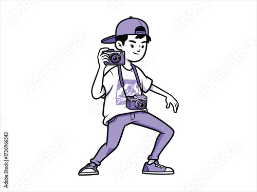 Illustration of a young photographer character, a creative modern hobby concept