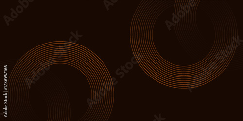 Abstract 3D brown gold lines on dark layer background. Simple circles brown gold color design. Blank space concept with circles shapes effect.