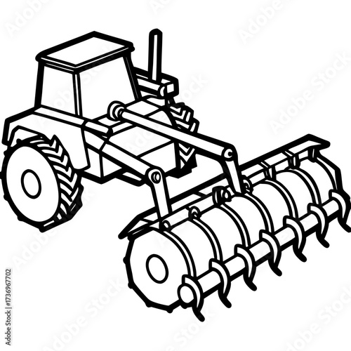 Agricultural Subsoiler Equipment Outline Vector Drawing Isolated on White