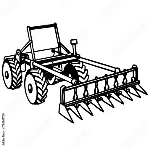 Agricultural Subsoiler Equipment Outline Vector Drawing Isolated on White