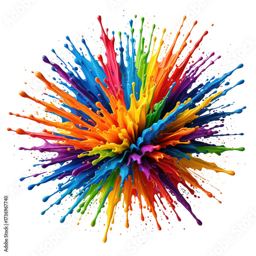 Vibrant explosion of colorful paint, a vivid burst of hues against black