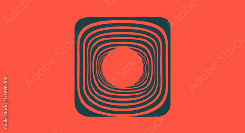 Abstract geometric vortex with repeating rounded square lines.