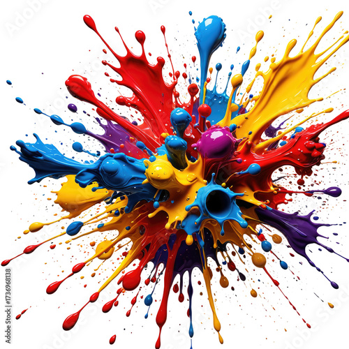 Explosive, vibrant, colorful paint splatter on black background