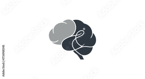 Brain illustration with gray and dark colors, representing thoughts and ideas.