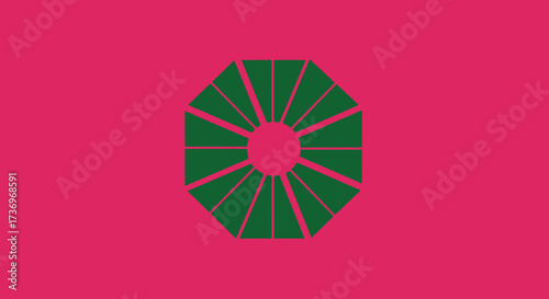 Green Octagon Symbol on Pink Background.