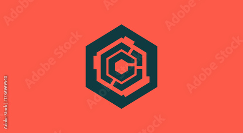 Abstract logo design, hexagon shape, intricate pattern, stylized letter C, modern graphic.