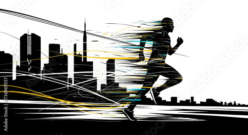 Dynamic silhouette of a runner dissolving into light streaks.