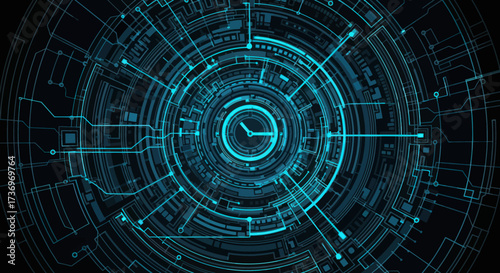 Abstract Futuristic Clock Circuit Board Design.