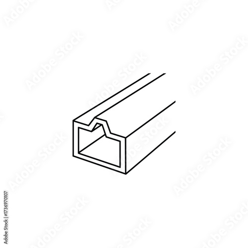 Simple line drawing of a hollow square metal extrusion with a notched top edge