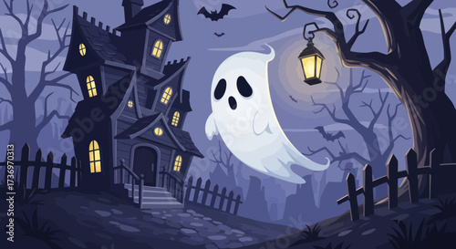 Floating Ghost Near Haunted House.