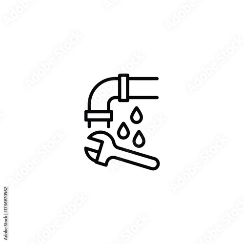 Plumbing repair icon with dripping water and wrench