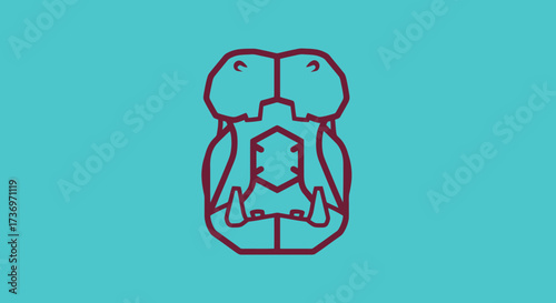 Symmetrical line art illustration of a hippopotamus skull.