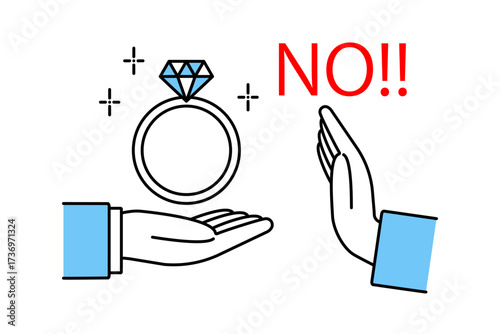 婚約指輪を出してプロポーズするも断られる状況をイメージしたイラスト