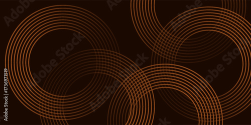 Abstract 3D gold brown circle lines in dark background. Luxury techno lines effect. Modern design. Vector illustration. EPS 10.